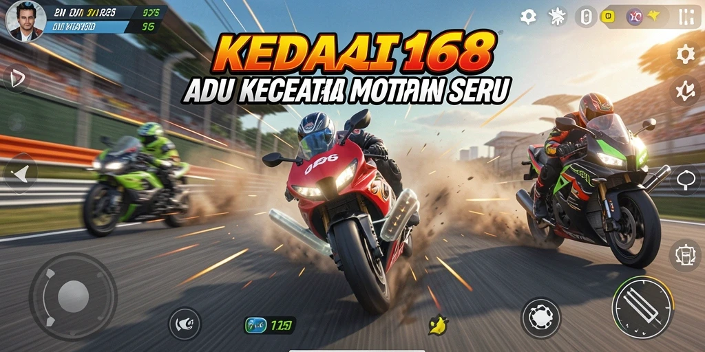 Tampilan seru balapan motor di KEDAI168 dengan grafis yang memukau.