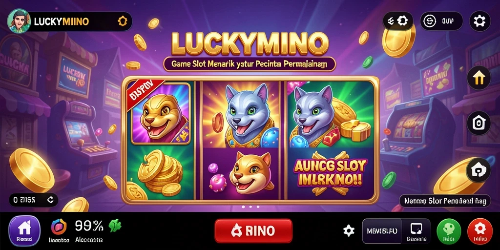 Tampilan utama gameplay LUCKYMINO dengan putaran slot yang seru.