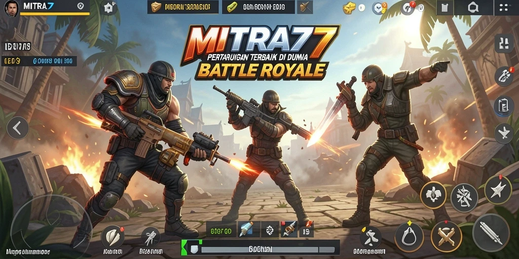 Gameplay seru dalam MITRA77, pertarungan Battle Royale yang mendebarkan.
