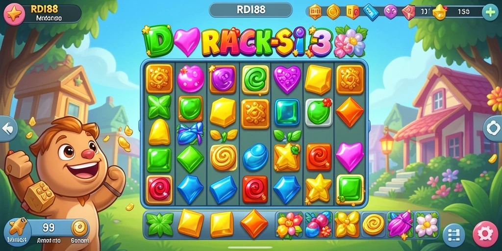 Menggambarkan aksi seru dalam gameplay Match-3 RDI88.