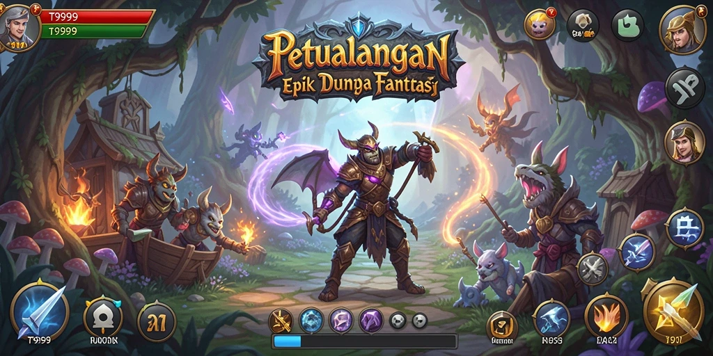 Screenshot utama T9999 menampilkan aksi seru dalam pertempuran RPG.