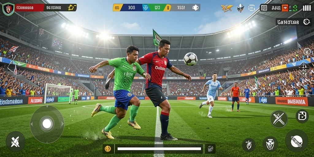 Screenshot utama V21 menampilkan gameplay seru dari olahraga yang ditawarkan.